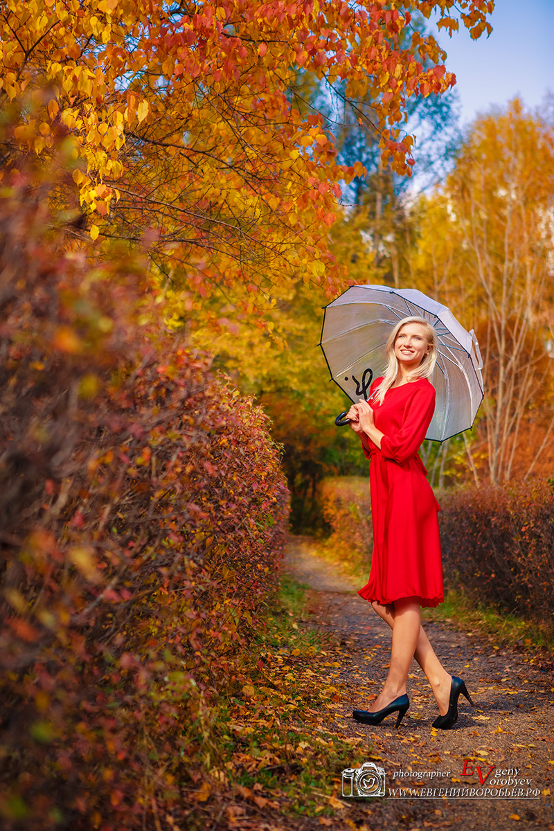 Осенняя фотосессия с зонтом в парке