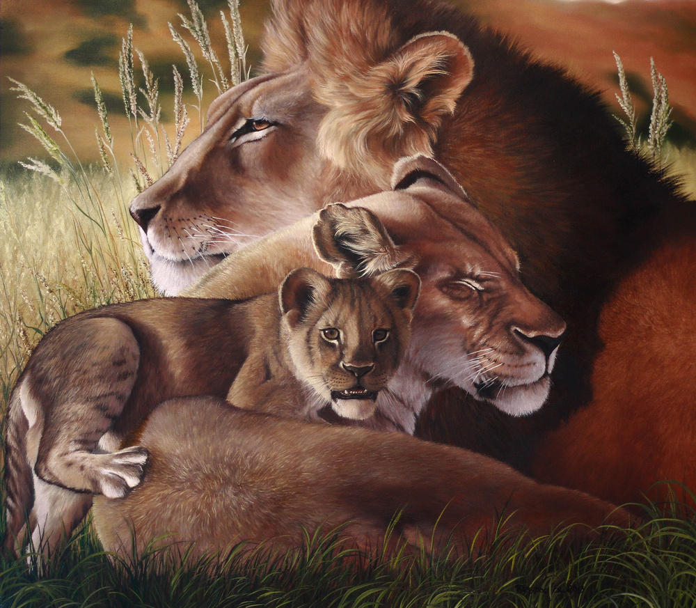 Картина львы и львята