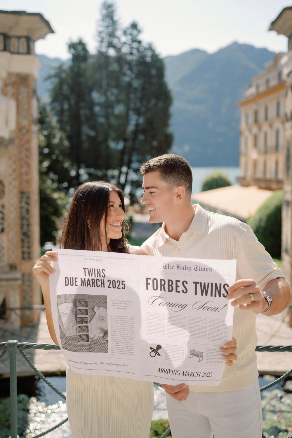 Pregnancy announcement. Villa D'Este. Lake Como