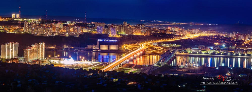ночной Красноярск Енисей четвертый мост фотосъемка фотограф аэросъёмка с воздуха