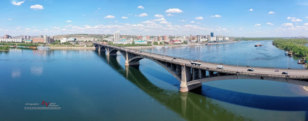 Красноярск река Енисей коммунальный мост фото с квадрокоптера лето с высоты 