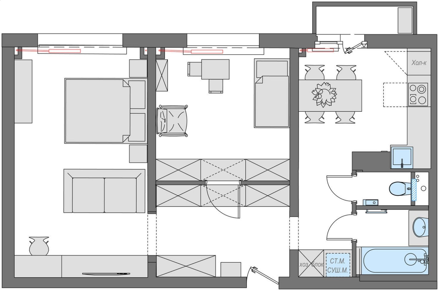 Дизайн трехкомнатной квартиры 85 кв.м в современном стиле. Фото интерьер�а